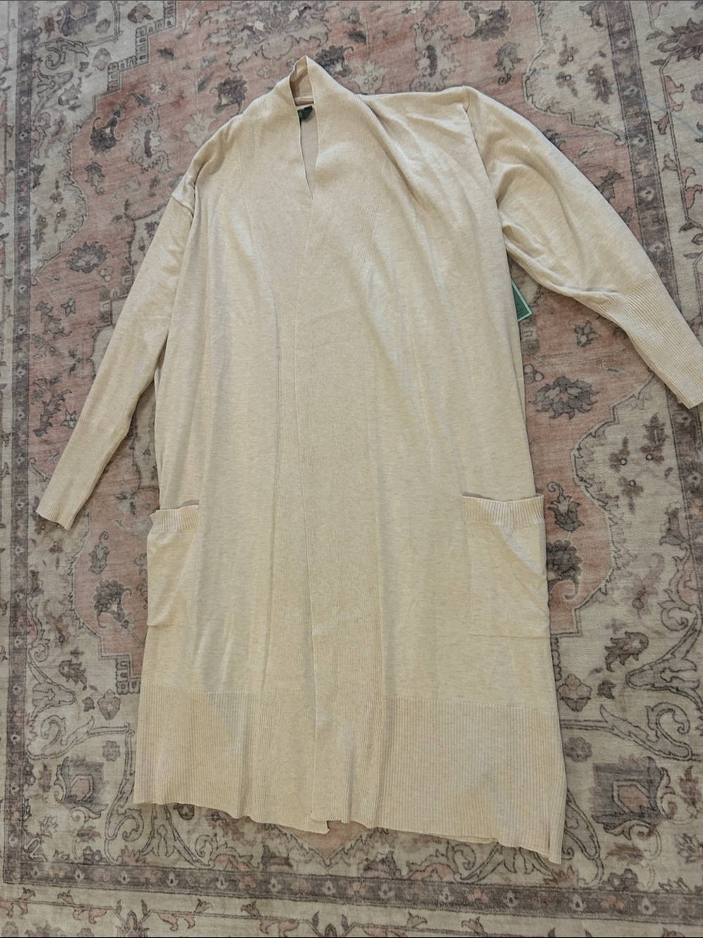 Terra & Sky Cream Open-Front Long Cardigan